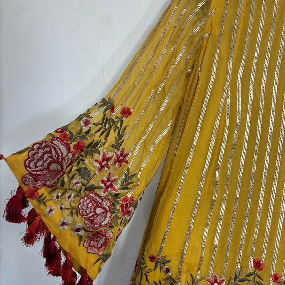 Embroidered Silk Boho Top with Tassels Size 12 - Picture 7 of 13